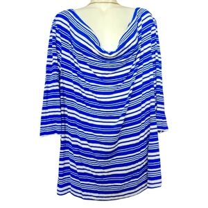Lane Bryant Womens Top 18 20 Pullover 3/4 Sleeve Draped Blue Stripe Cowl Neck